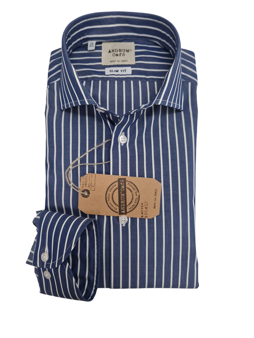 Camicia fasciata blu a righe bianche Uomo puro cotone alta qualità made in italy men shirt blue stripe high quality