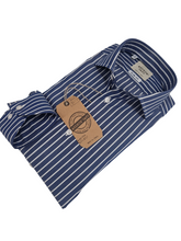 Load image into Gallery viewer, Camicia fasciata blu a righe bianche Uomo puro cotone alta qualità made in italy men shirt blue stripe high quality
